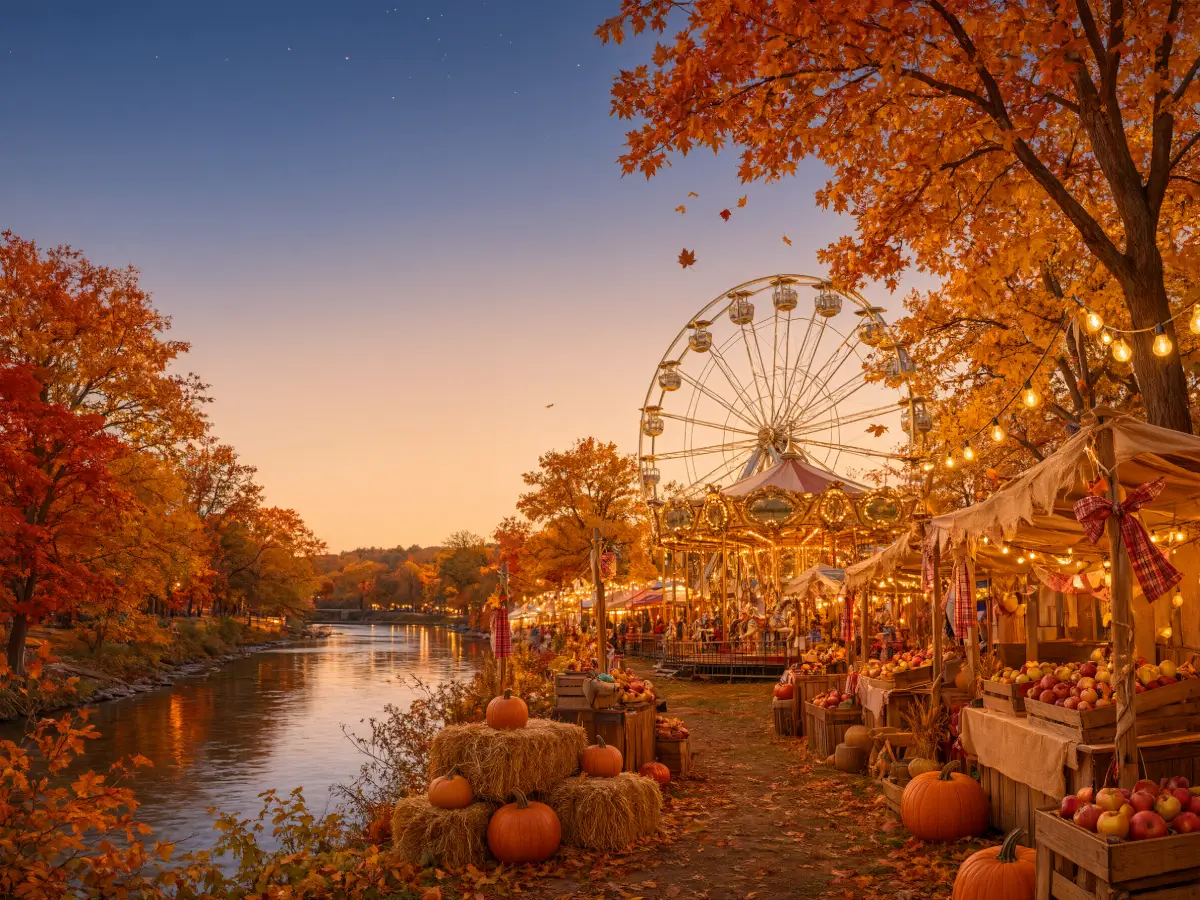 The Riverside Autumn Fair’s event page, with the WhatsApp button in its lower-left corner